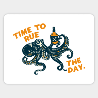 Time To Rue The Day. Funny Octopus Fighting & Drinking Sticker